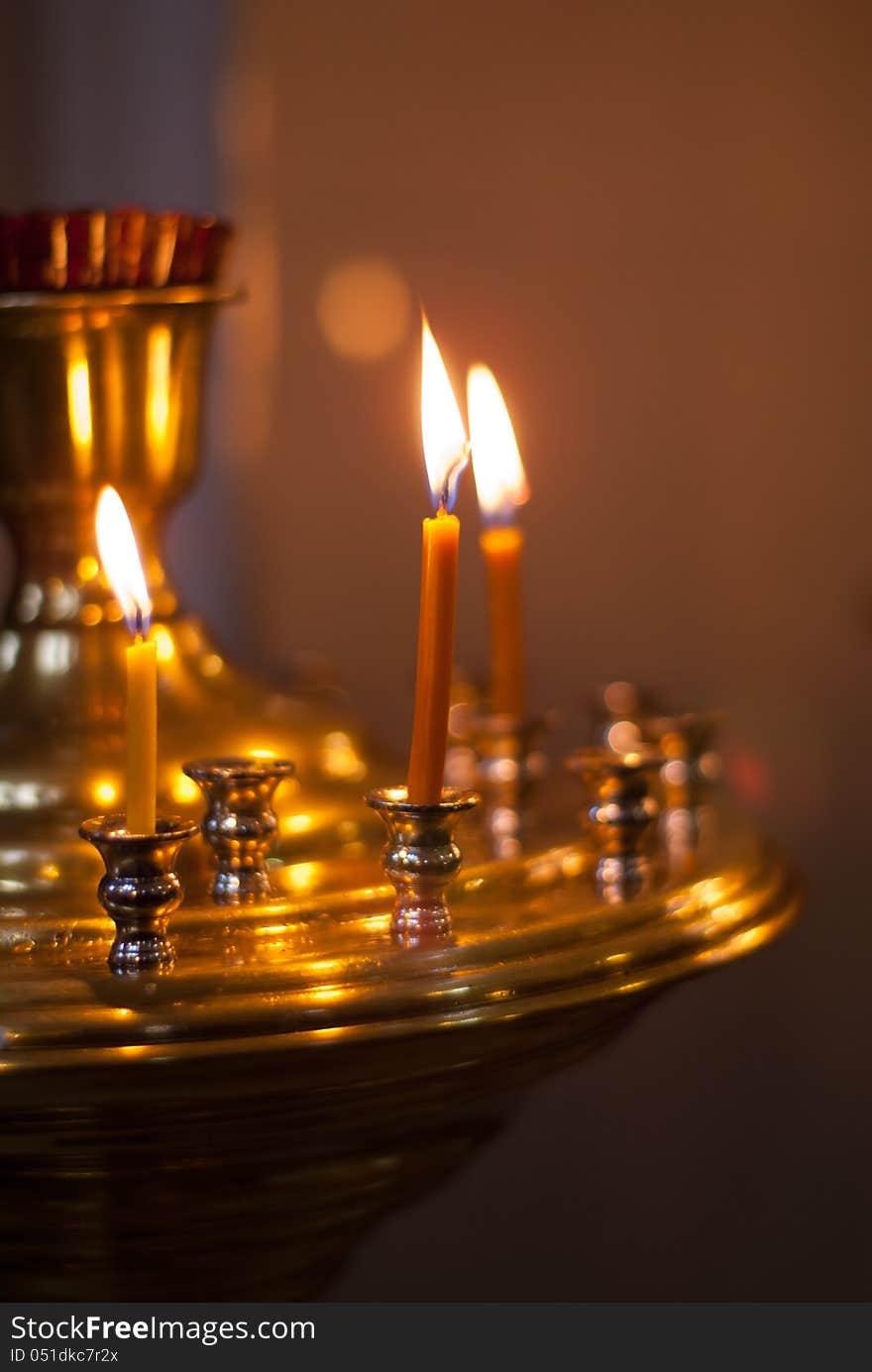 Candles in one of the churches of the Republic of Belarus