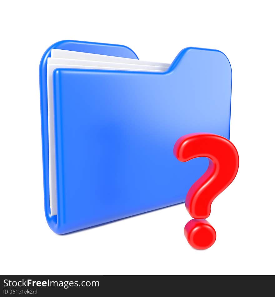 Blue Folder with Red Question Sign. Isolated on White.