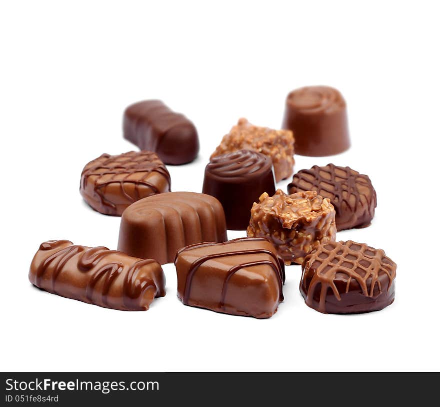 Chocolate assortment on white