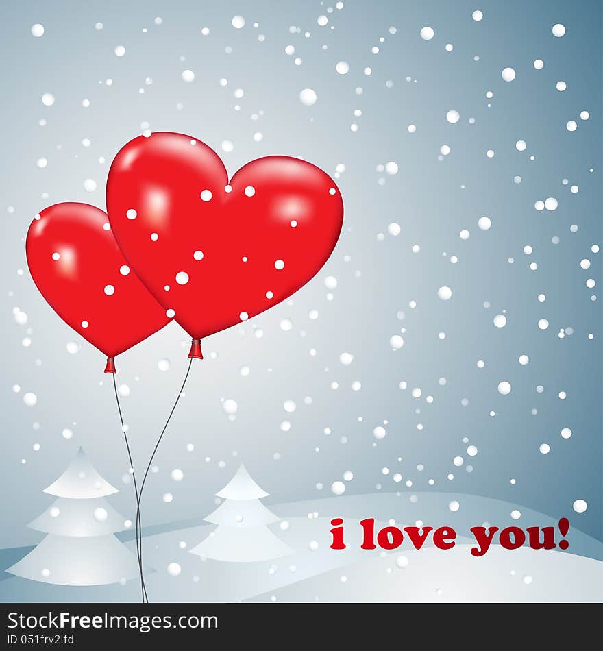 Balloons heart with snow