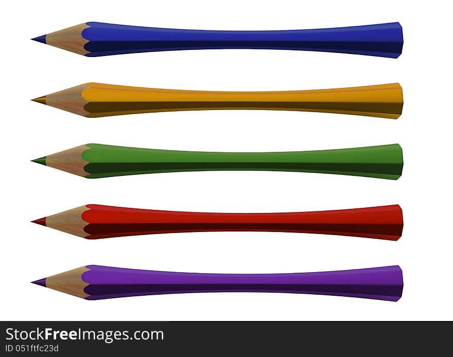 Distorted pencils in different colors