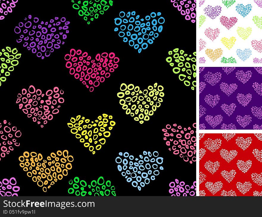 Seamless pattern with hearts made out of small rounds. Seamless pattern with hearts made out of small rounds.