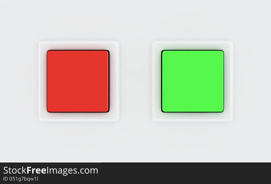 Green and red buttons on the white background. Green and red buttons on the white background