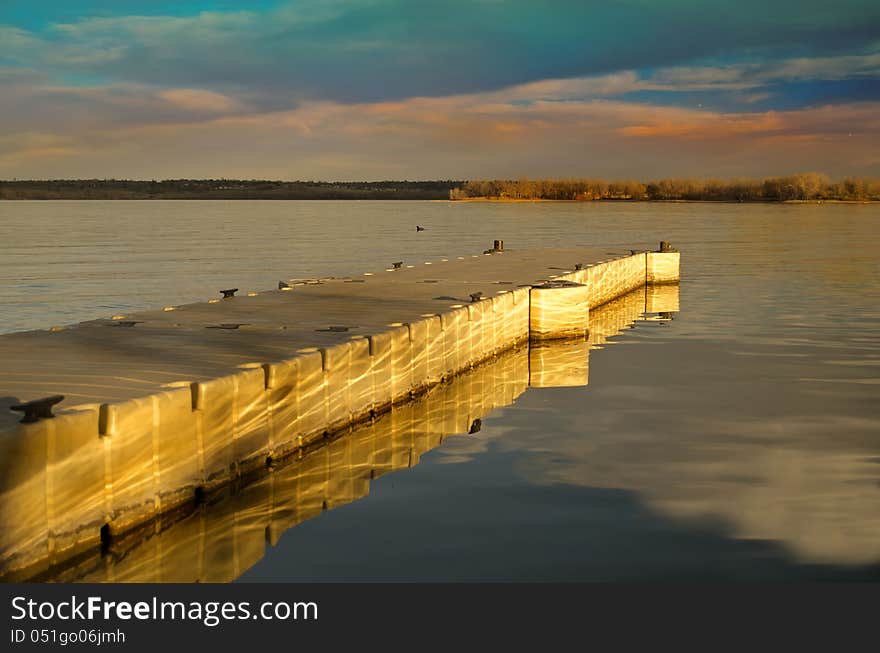 Sunset floating Dock on the Lake. Sunset floating Dock on the Lake