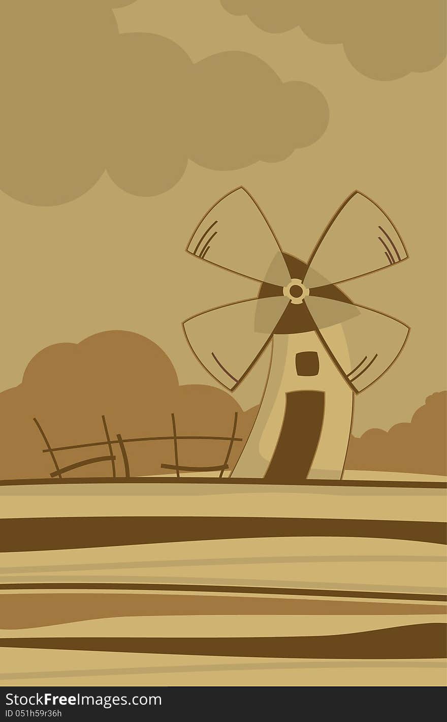 Autumn landscape with a windmill