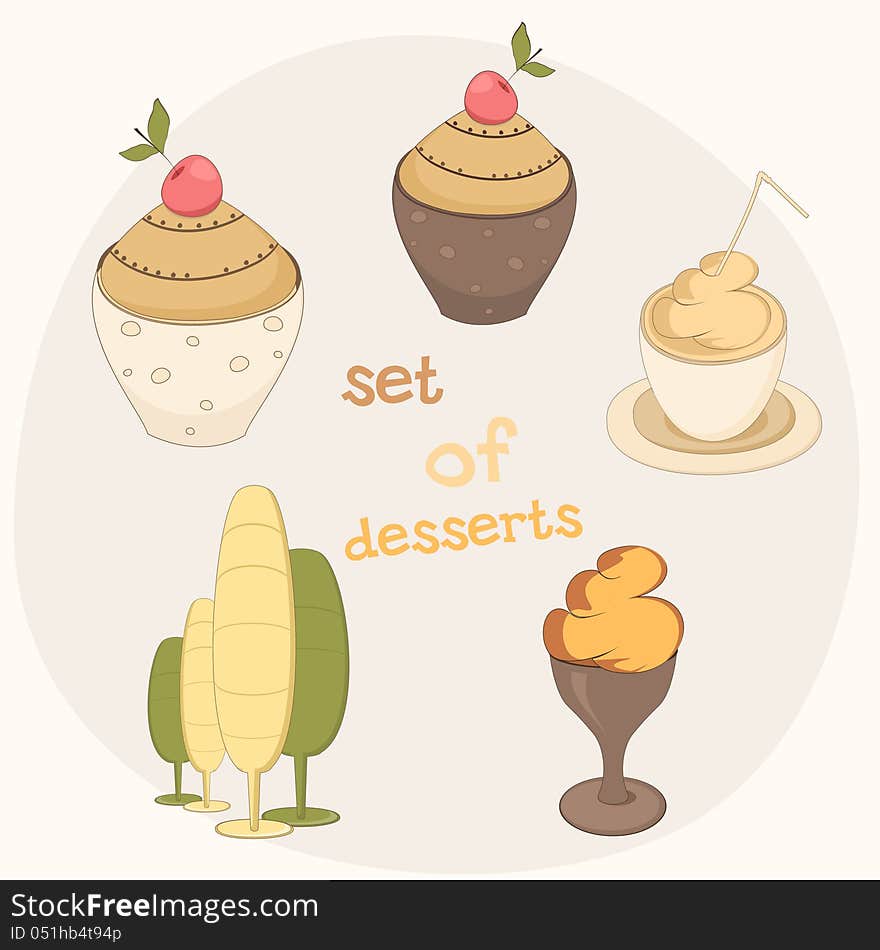 Set of desserts