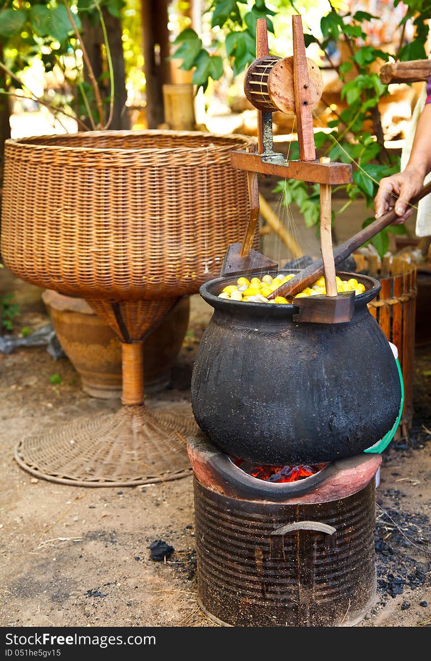 Boiled cocoons on countryside Thailand. Boiled cocoons on countryside Thailand