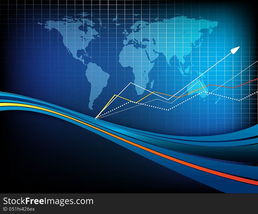 Modern dark statistic vector with world map. Eps10