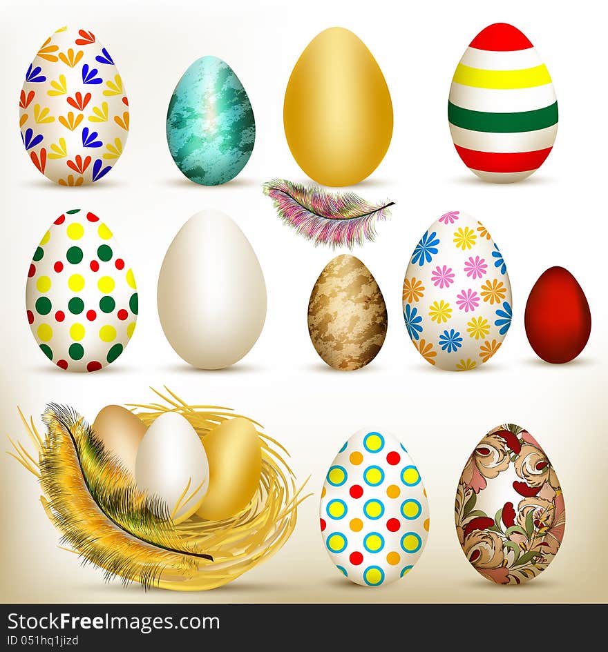 Easter Set Of Colorful Vector Eggs