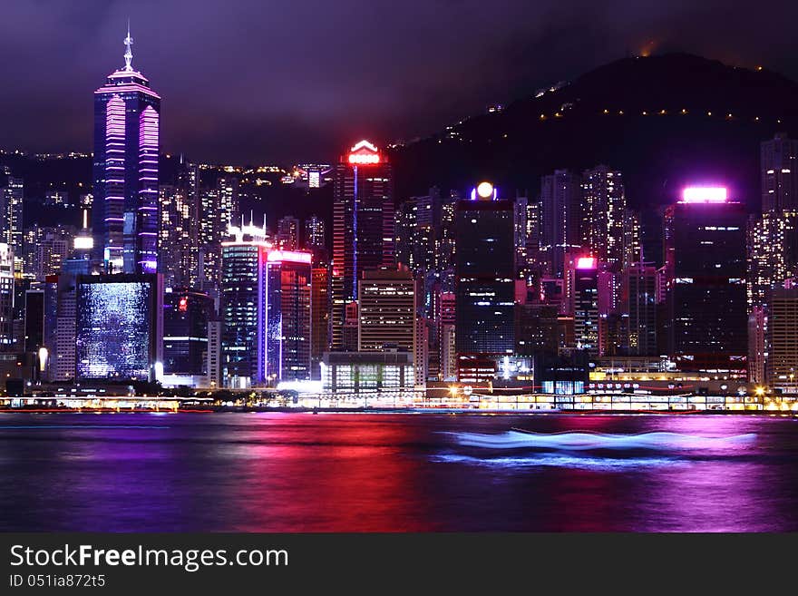 Hong Kong night view of skyline. Hong Kong night view of skyline