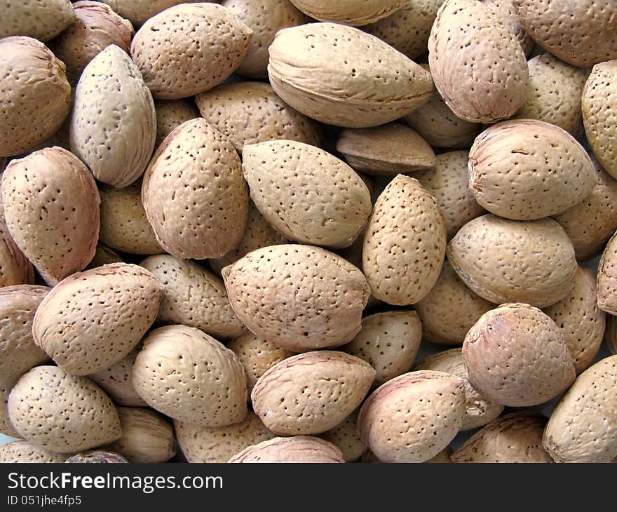 Background of almonds in shell