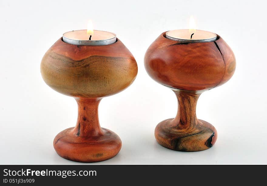 Two wooden candlesticks