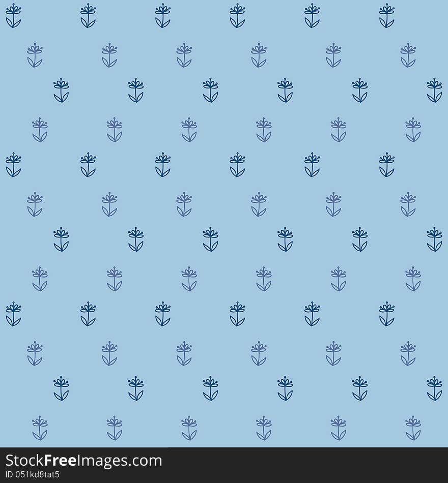 Vector seamless pattern of tiny flowers on blue field, vintage wallpaper, seamless texture or retro textile. Vector seamless pattern of tiny flowers on blue field, vintage wallpaper, seamless texture or retro textile