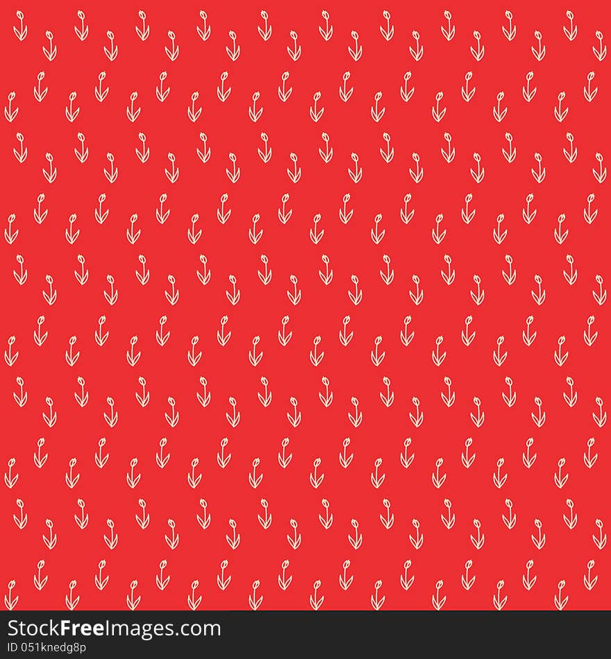 Vector seamless pattern with little white tulips on red field, vintage wallpaper or retro textile. Vector seamless pattern with little white tulips on red field, vintage wallpaper or retro textile