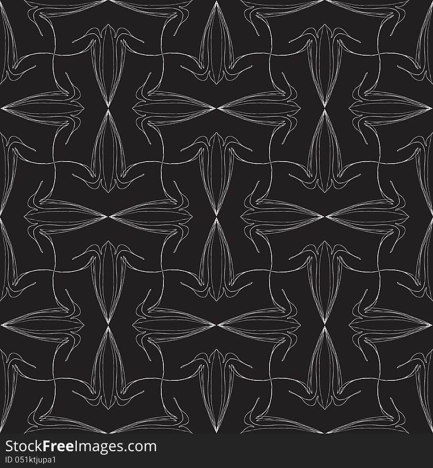 Elegant vintage vector pattern design with delicate calligraphic lines and flowers in black, seamless background. Elegant vintage vector pattern design with delicate calligraphic lines and flowers in black, seamless background