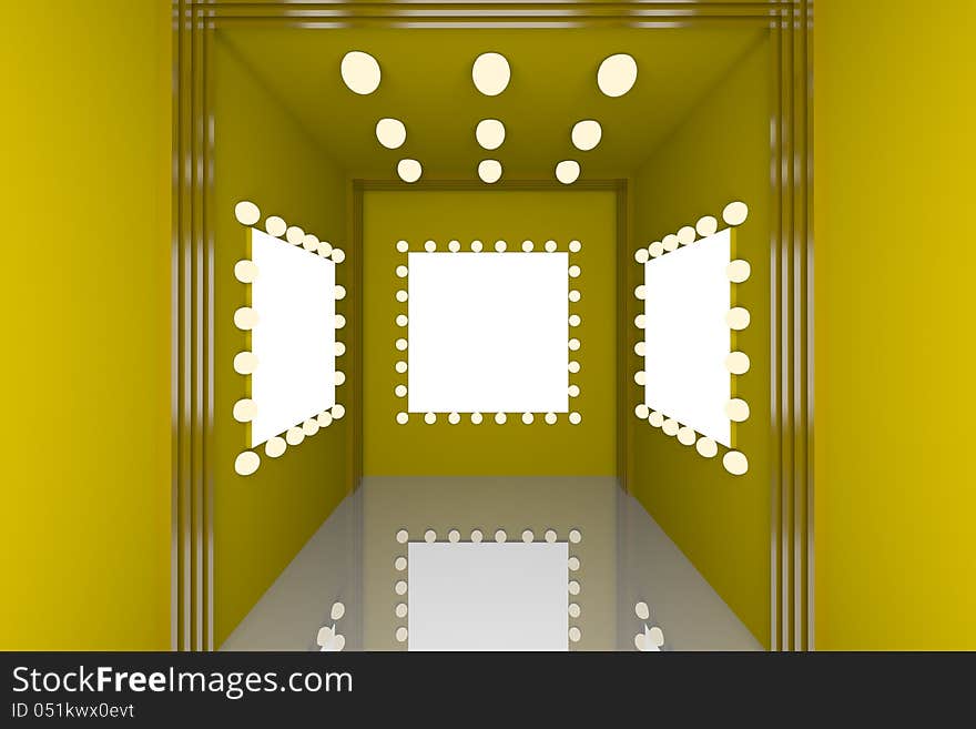 Empty room with blank frame design light and yellow wall. Empty room with blank frame design light and yellow wall