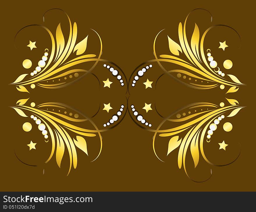 Golden floral designs on brown background