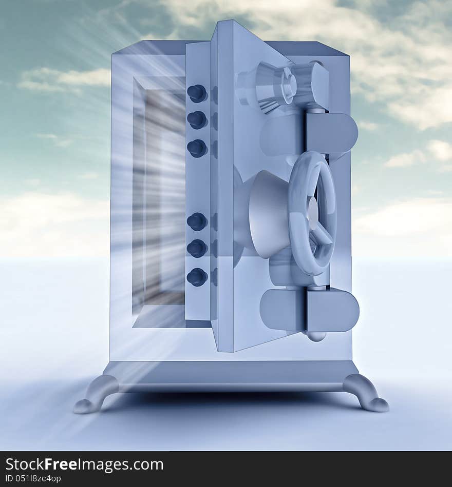 Heavy reinforced blue metallic opened bank vault illustration