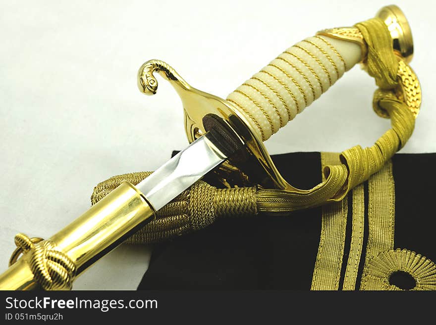 Navy officers sword hilt made of yellow metal. Navy officers sword hilt made of yellow metal