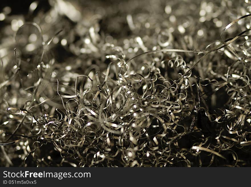 Aluminum shavings that is left after metal processing. Aluminum shavings that is left after metal processing