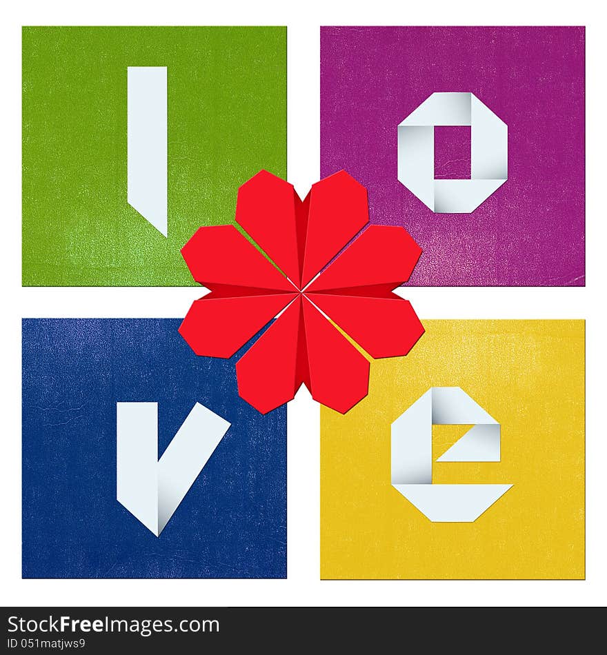 Colorful Valentine's day composition/Colorful composition with shapes,hearts and origami text. Colorful Valentine's day composition/Colorful composition with shapes,hearts and origami text