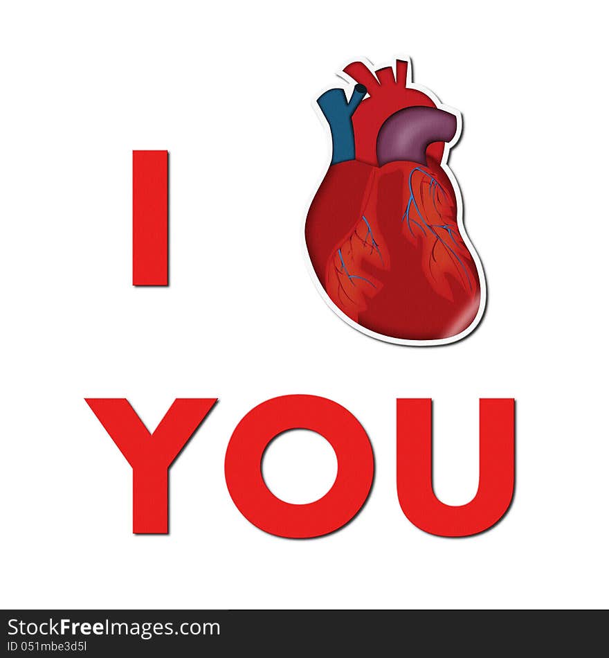 I love you/Text I love you with illustration of real heart(sticker), suitable for medical or even geeky valentine's day use