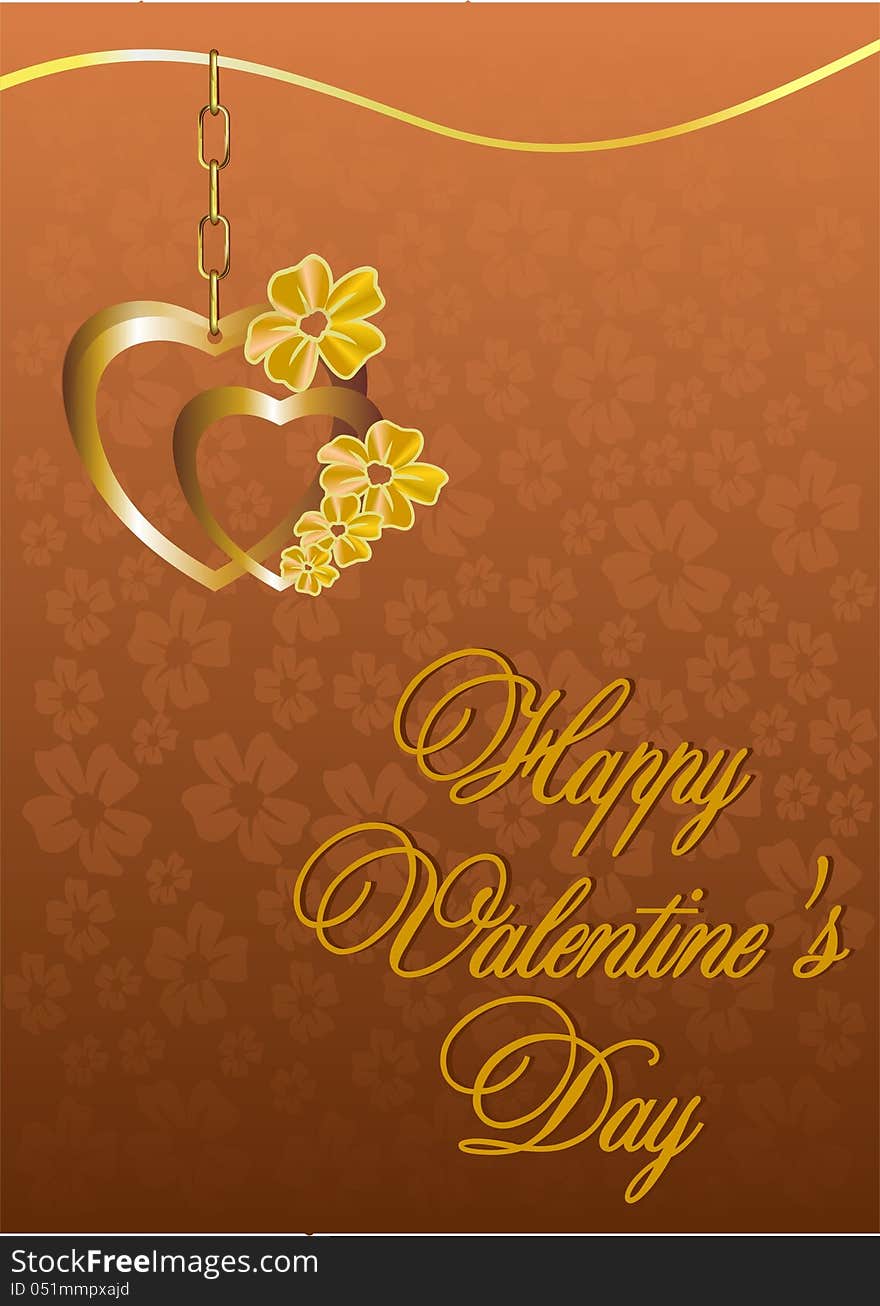 Valentine's day card with warm colors with hearts and flowers. Valentine's day card with warm colors with hearts and flowers