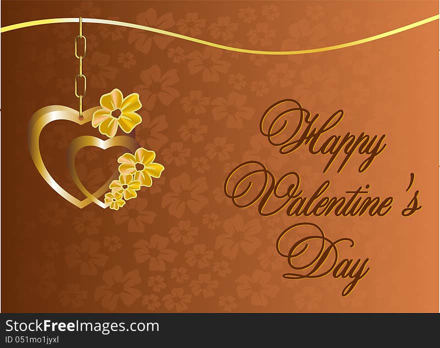 Valentine's day card with warm colors with hearts and flowers. Valentine's day card with warm colors with hearts and flowers