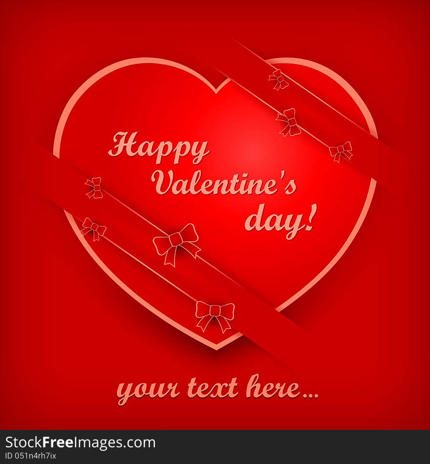 Big heart with ribbon on red & text, Valentine Day vector illustration. Big heart with ribbon on red & text, Valentine Day vector illustration