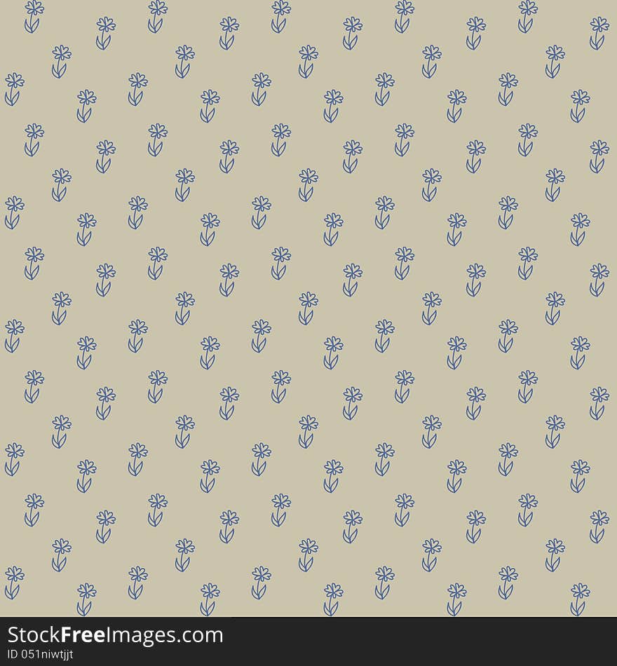 Vector seamless pattern, little blue flowers