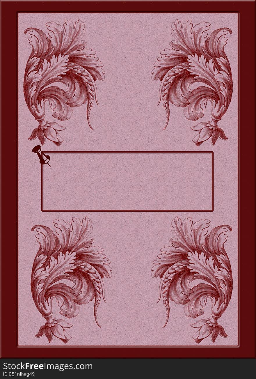 Pink Background with rectangular note inset framed in maroon