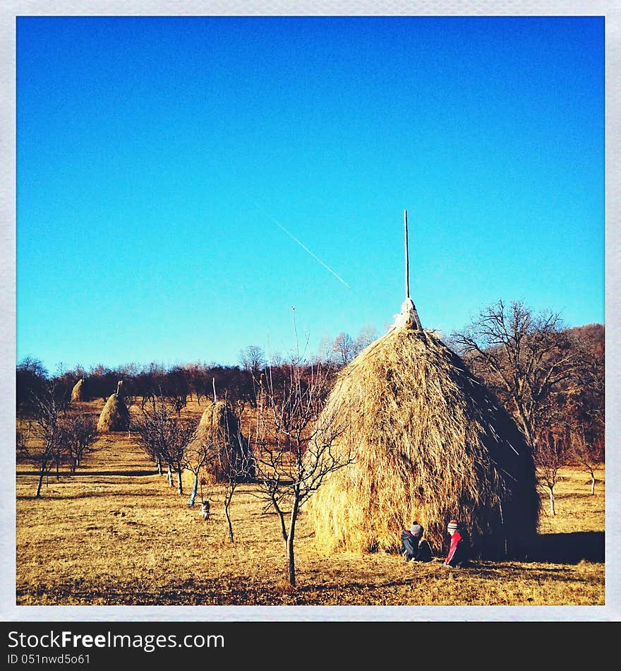 Hay stack in countryside