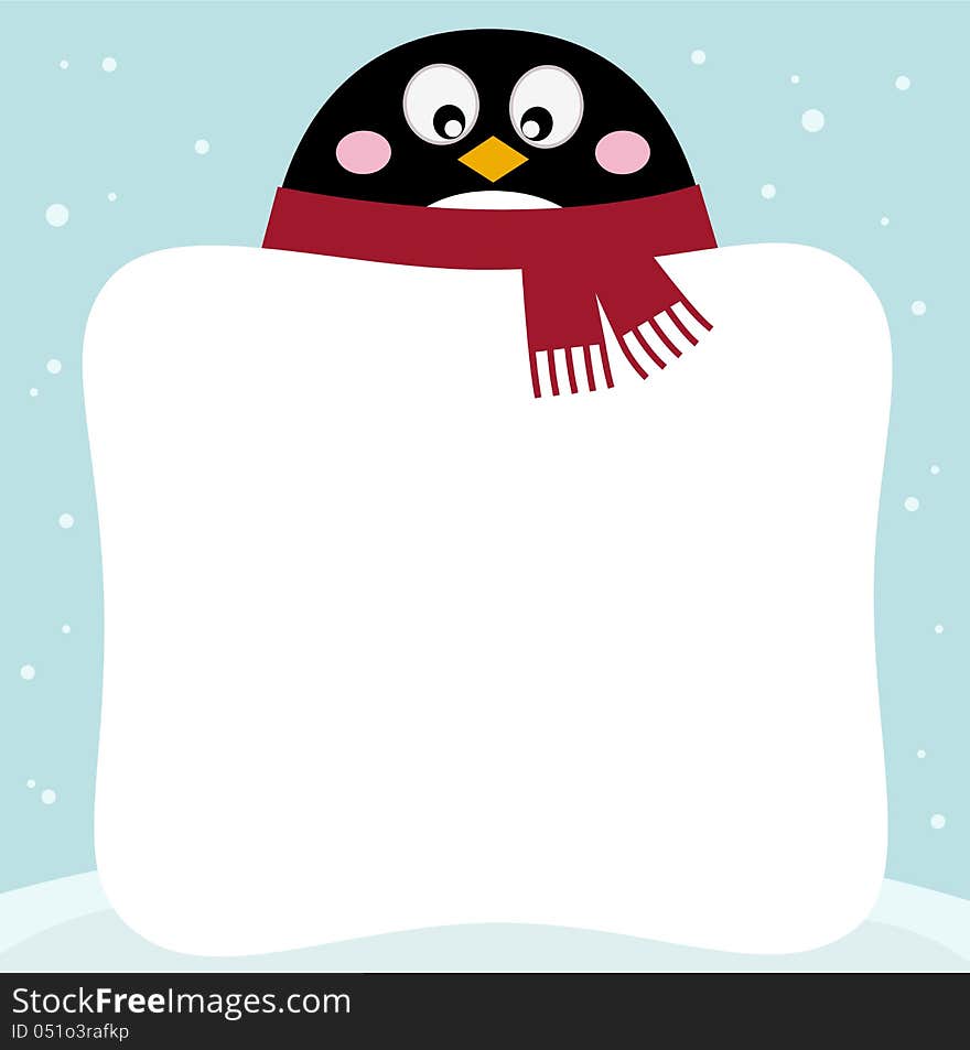 Cute winter penguin with banner. Vector cartoon illustration. Cute winter penguin with banner. Vector cartoon illustration