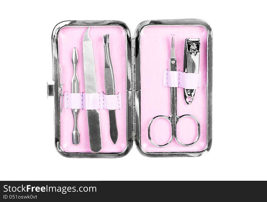 Pink Manicure Set,  On White Backgroun