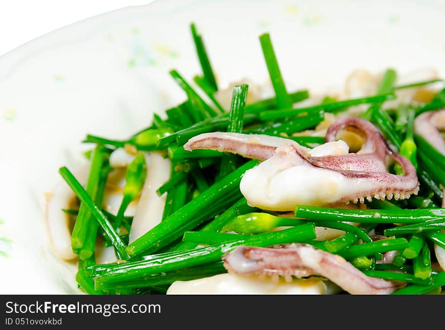 Stir-fried vegetables with Kuicheai flower with squid, Chinese