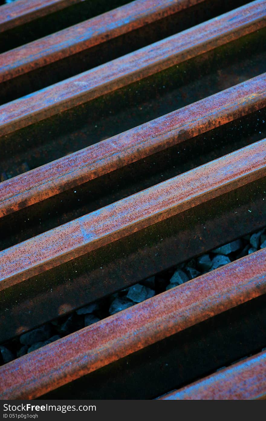 Rust steel rails orderly placed