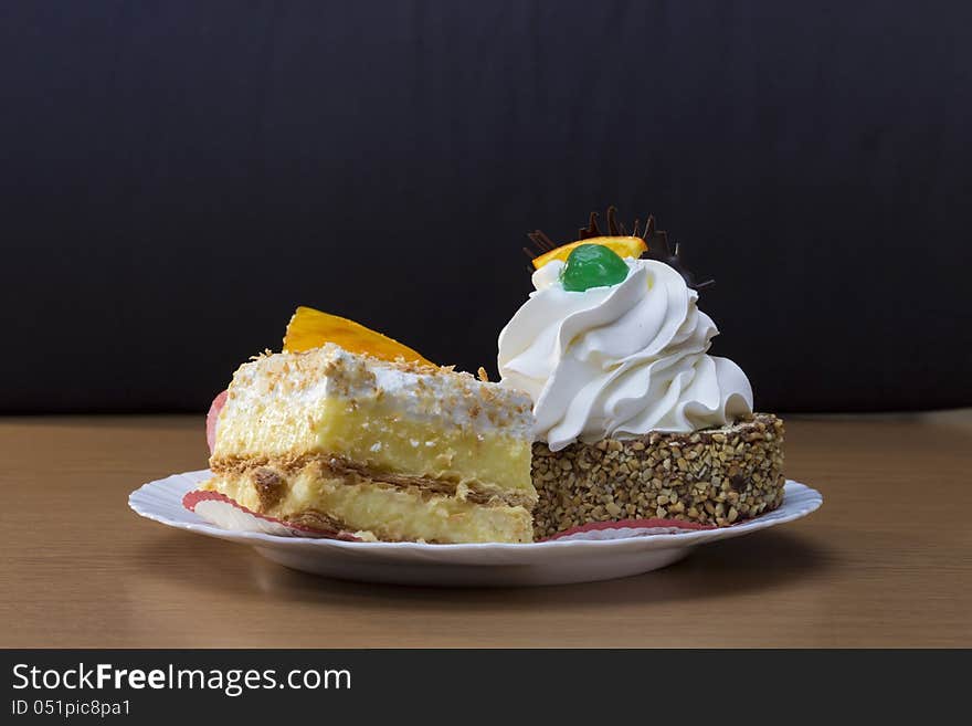 Three diferent cakes in a studio