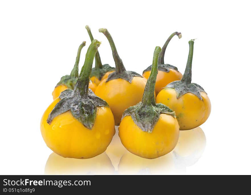 Yellow eggplant on white background