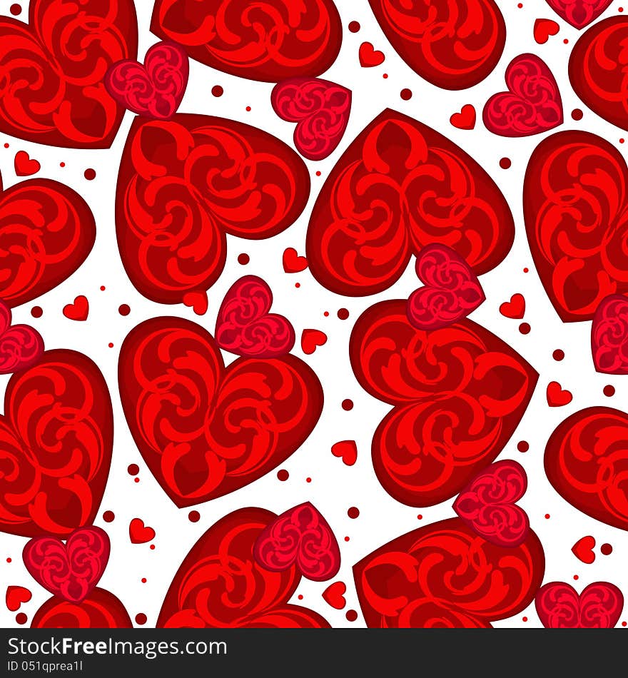 Seamless valentine texture made of ornate red hearts. Seamless valentine texture made of ornate red hearts