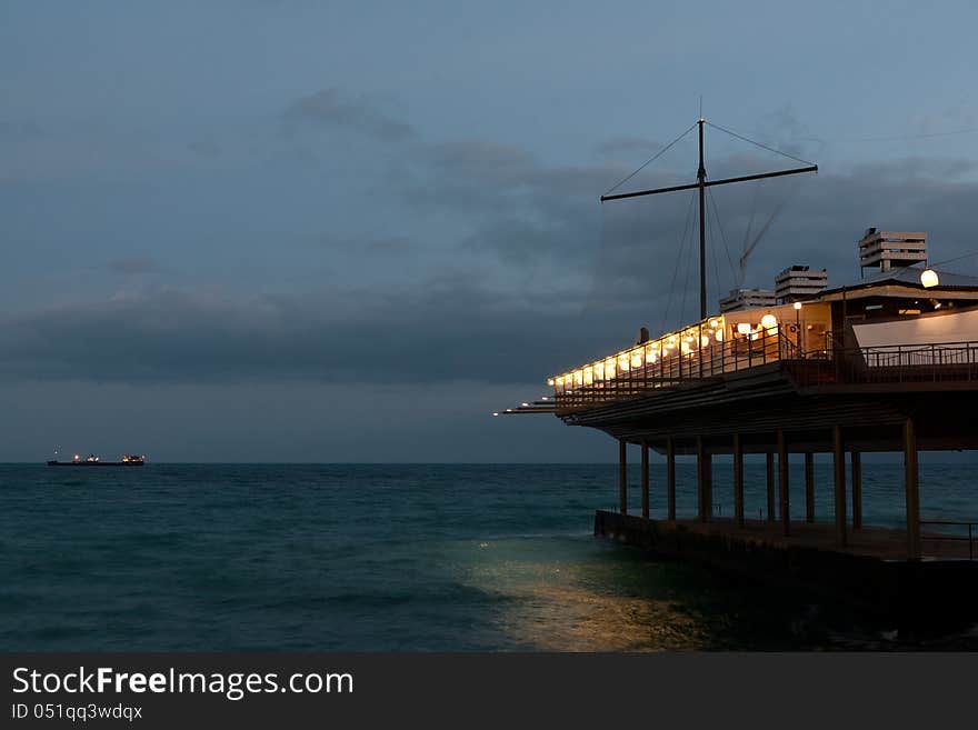 Night City Lights. Embankment in Yalta, Crimea