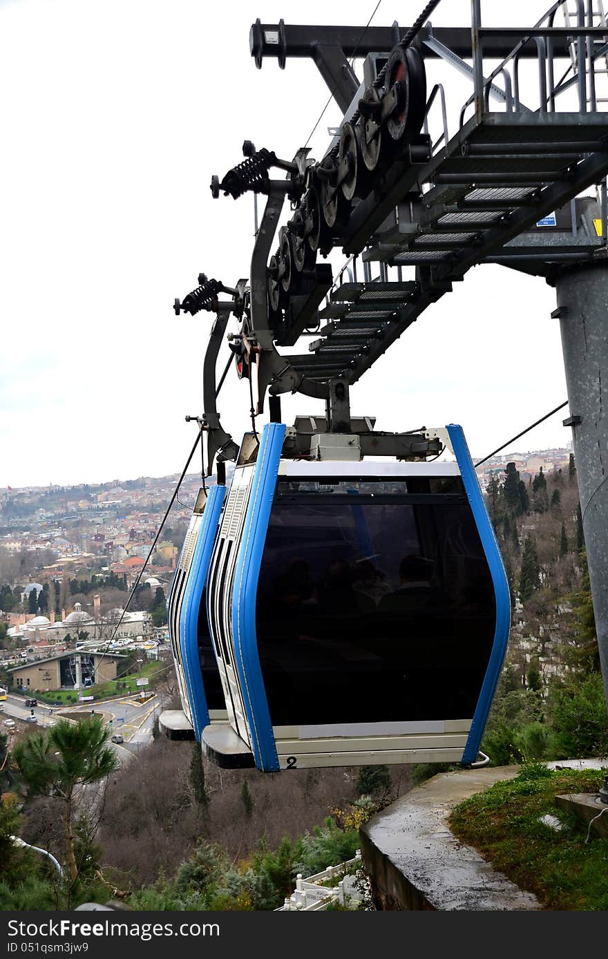 Passenger-carrying cable car cabin. Passenger-carrying cable car cabin