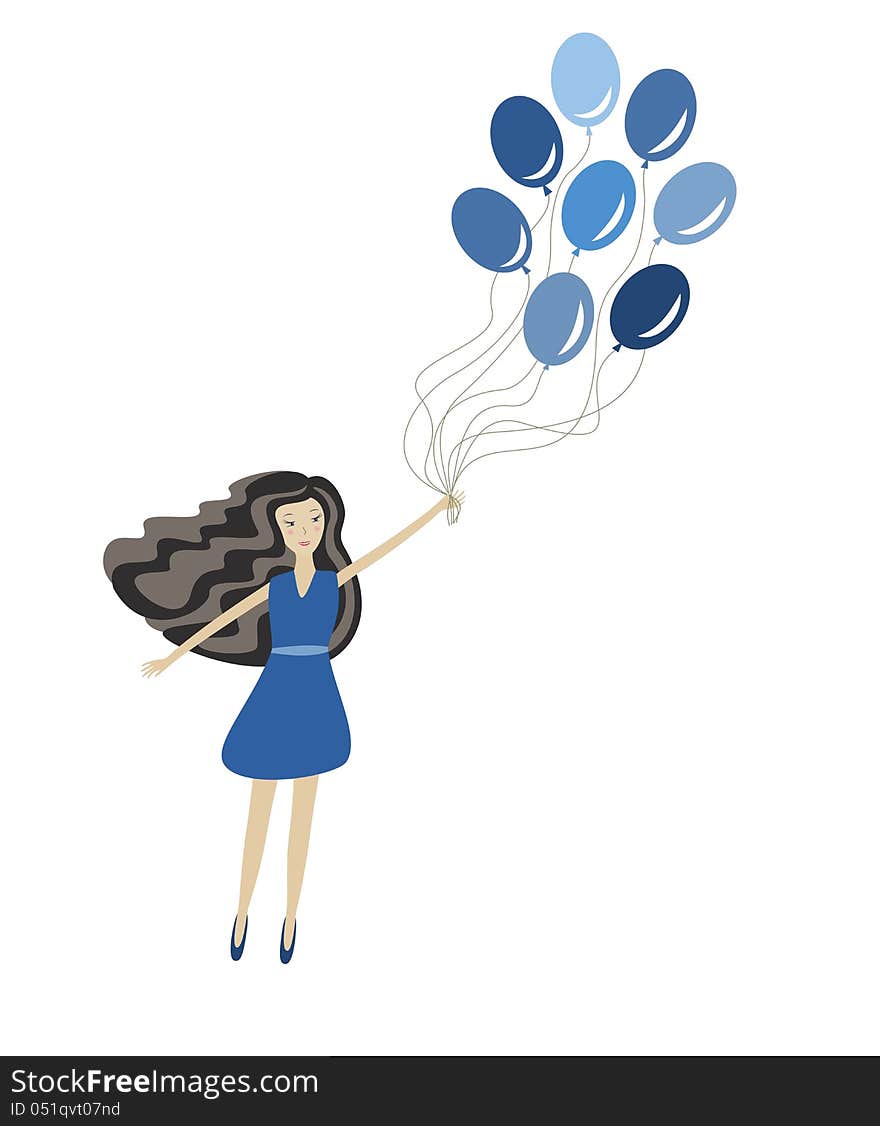 Girl with balloons, vector illustration