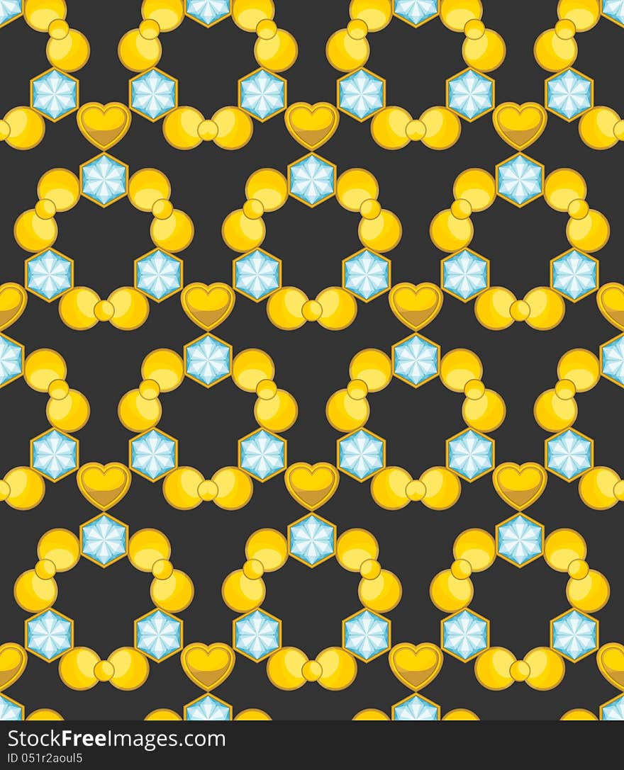 Golden Seamless Texture With Blue Gems