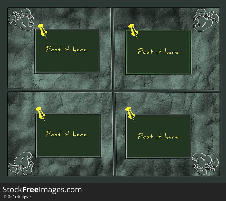 Green Background with rectangular note inset framed in dark green and post it here note