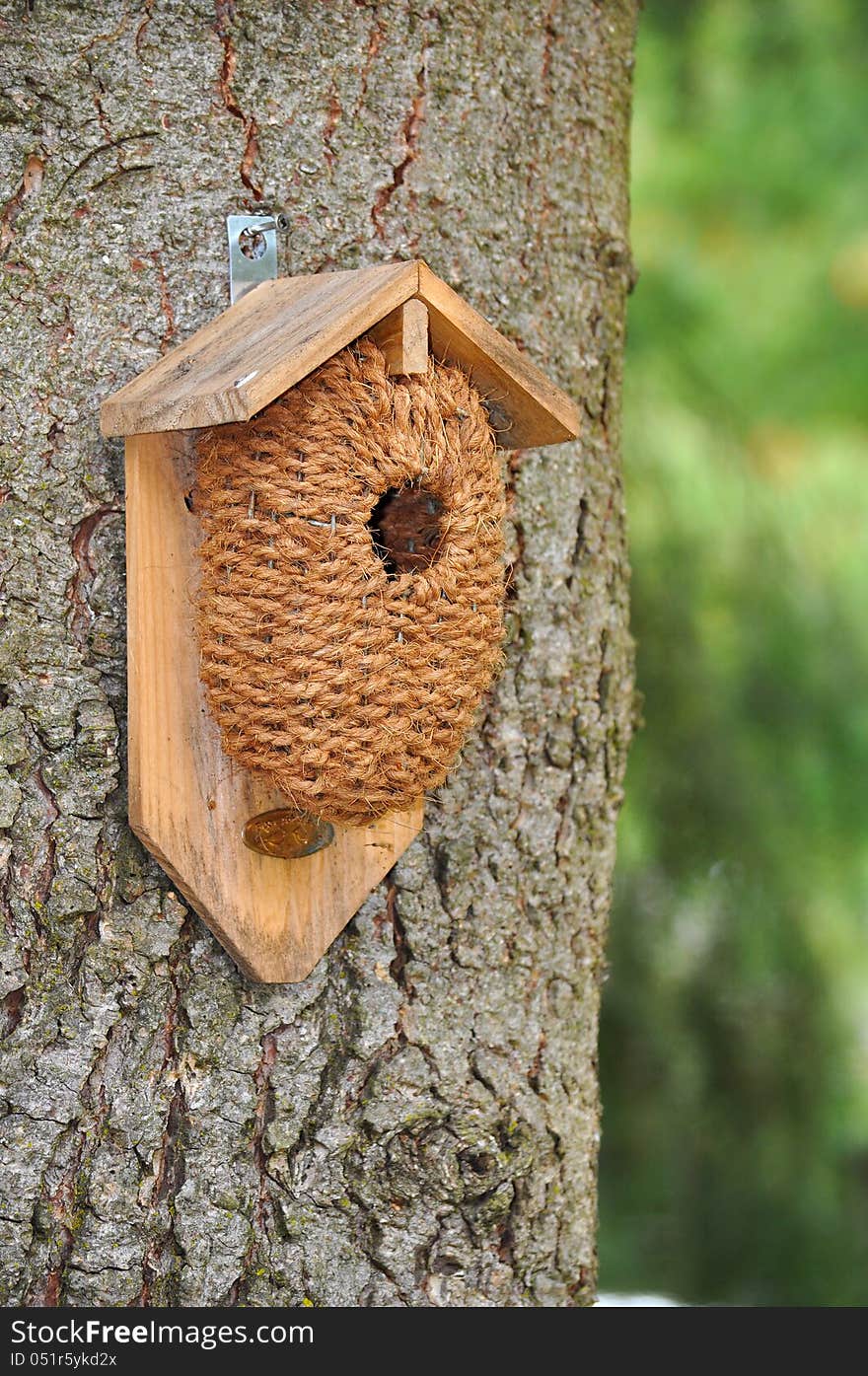 Little birdhouse made out of twine. Little birdhouse made out of twine