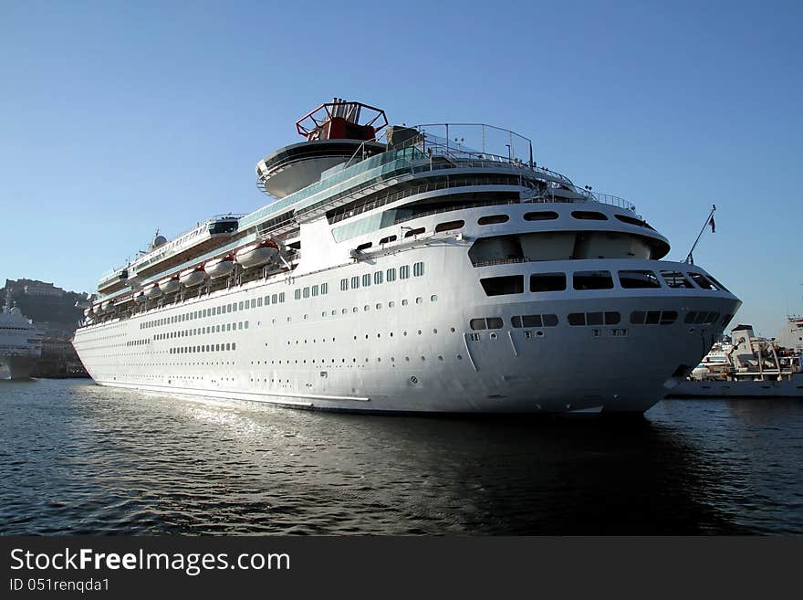 Classic cruise docked in the port of Naples; Italy.