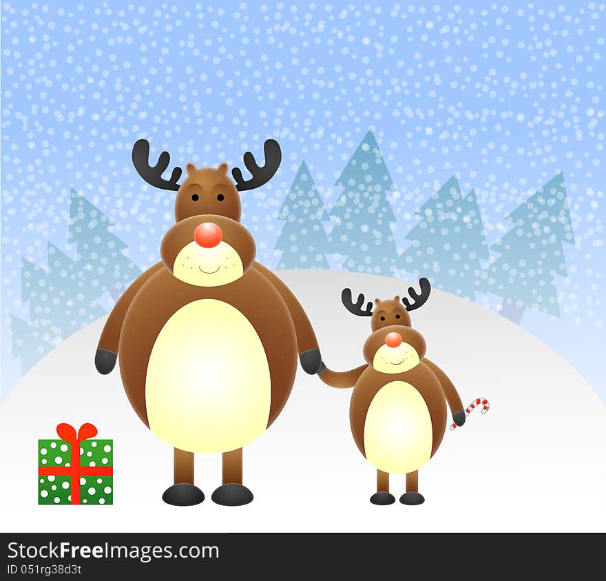 Christmas reindeer with gift. Christmas illustration. Christmas reindeer with gift. Christmas illustration