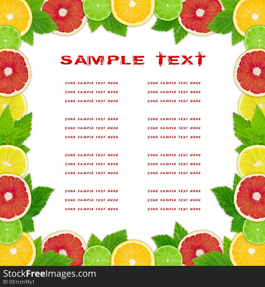 The fruit dietary menu with a place for your text