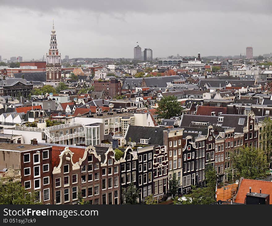 General view of Amsterdam old center taken from a roof. General view of Amsterdam old center taken from a roof