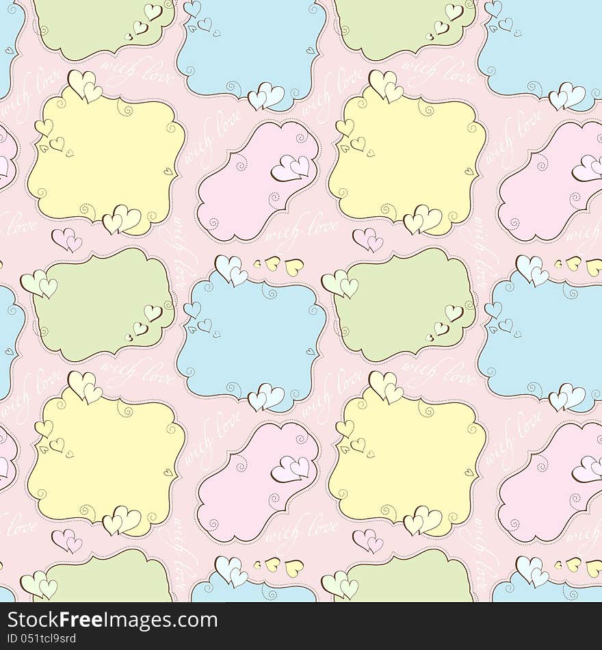 Seamless vector pattern with hearts, banners